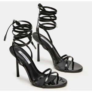 Steve Madden Black Patent Lace Up Heels Strappy Stiletto Sandals Womens 9 Tie Up
